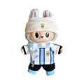 Labubu football jersey kit – Argentina Home – Labubu clothes shown worn on a doll, compatible with similar 17cm dolls