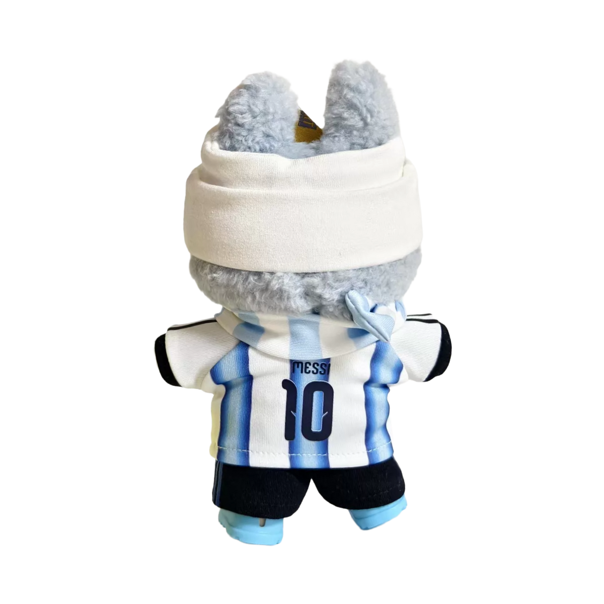 Labubu football jersey kit – Argentina Home – Labubu clothes personalised with your own number and name printed on the jersey, compatible with similar 17cm dolls