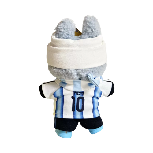 Labubu football jersey kit – Argentina Home – Labubu clothes personalised with your own number and name printed on the jersey, compatible with similar 17cm dolls