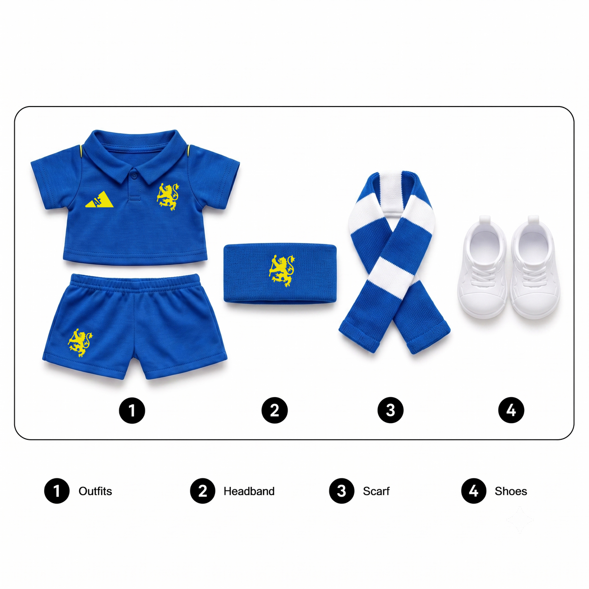 Labubu football jersey kit accessories – Chelsea – includes headband, scarf and shoes