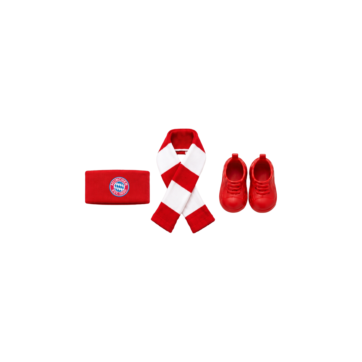 Labubu football accessories – FC Bayern – headband, scarf and shoes compatible with similar 17cm dolls