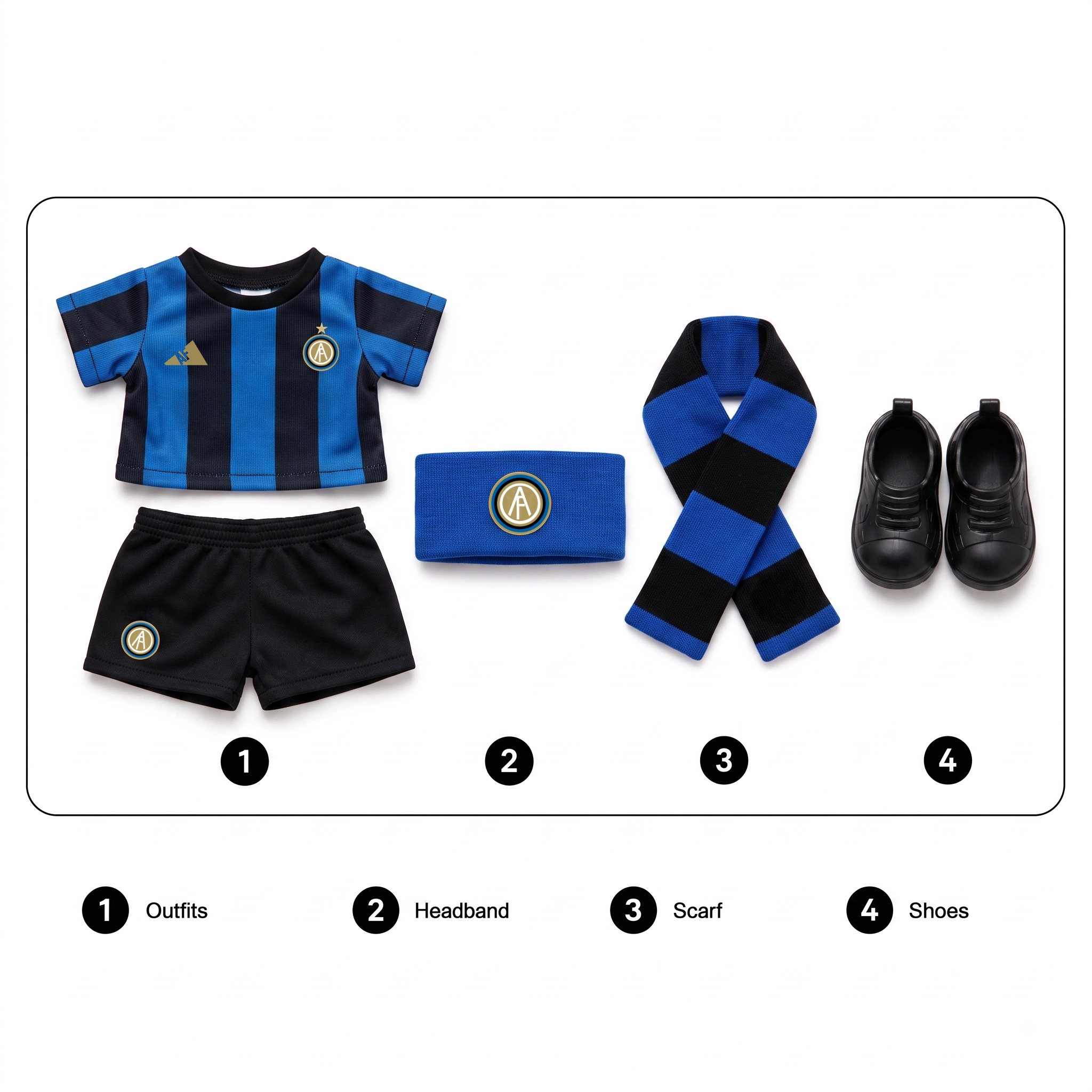 Labubu football jersey kit accessories – Inter Milan – includes headband, scarf and shoes