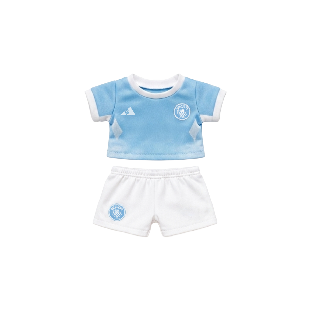 Labubu football jersey and shorts – Manchester City – Labubu clothes compatible with similar 17cm dolls