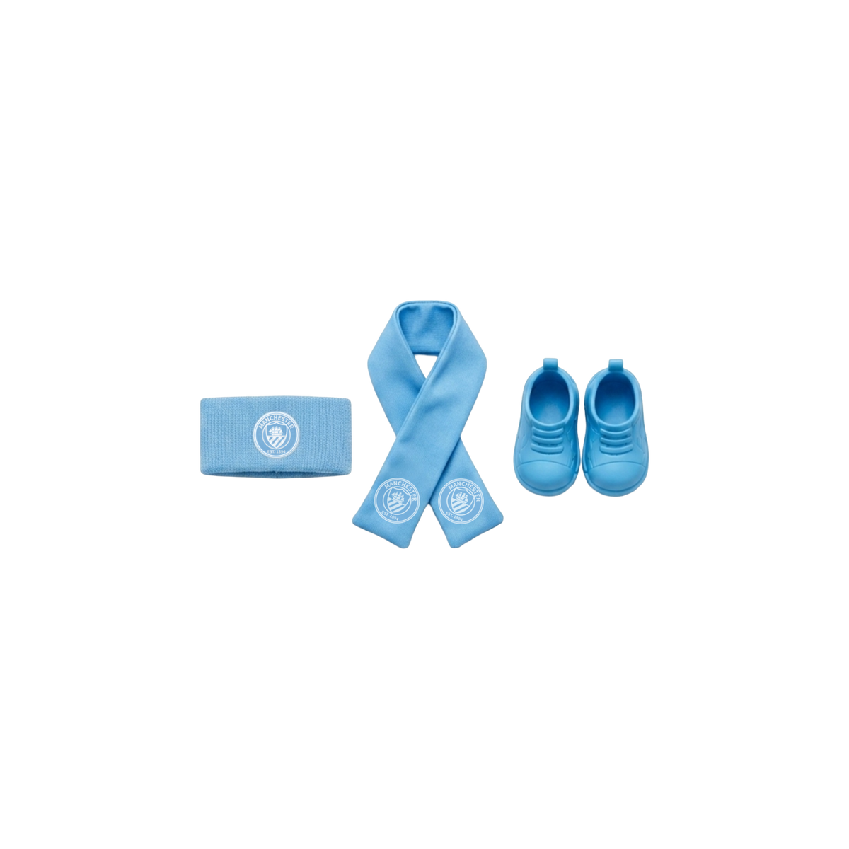 Labubu football accessories – Manchester City – headband, scarf and shoes compatible with similar 17cm dolls