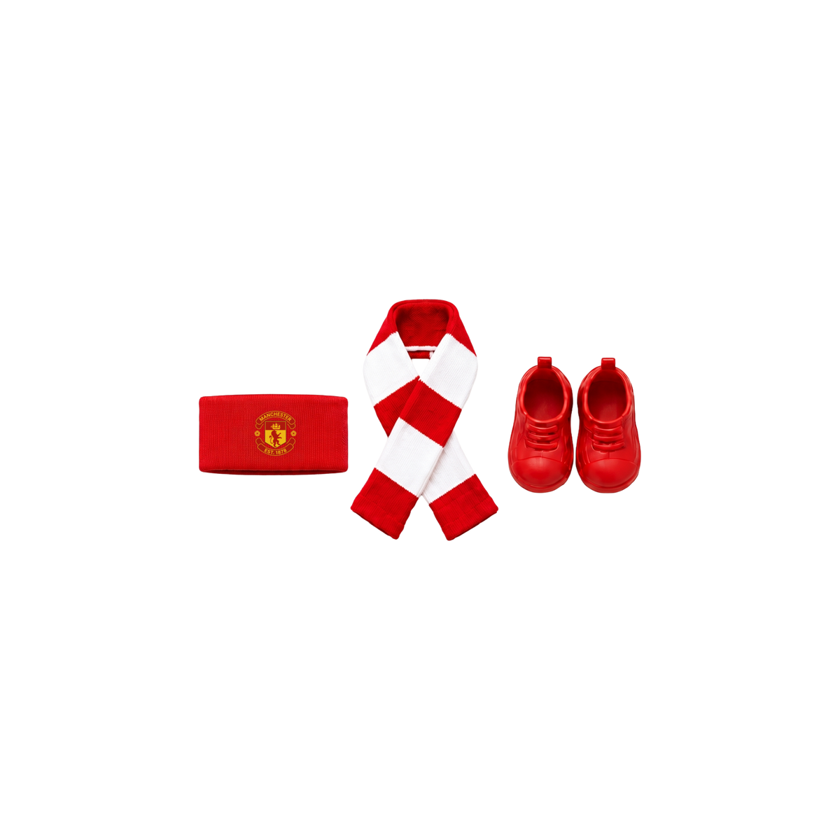 Labubu football accessories – Manchester United – headband, scarf and shoes compatible with similar 17cm dolls