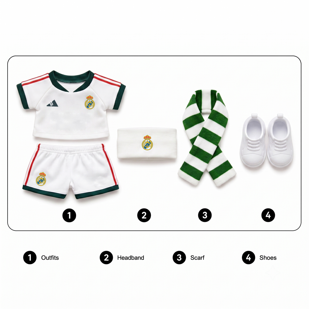 Labubu football jersey kit accessories – Real Madrid – includes headband, scarf and shoes