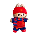 Labubu football jersey kit – Spain Home – Labubu clothes shown worn on a doll, compatible with similar 17cm dolls